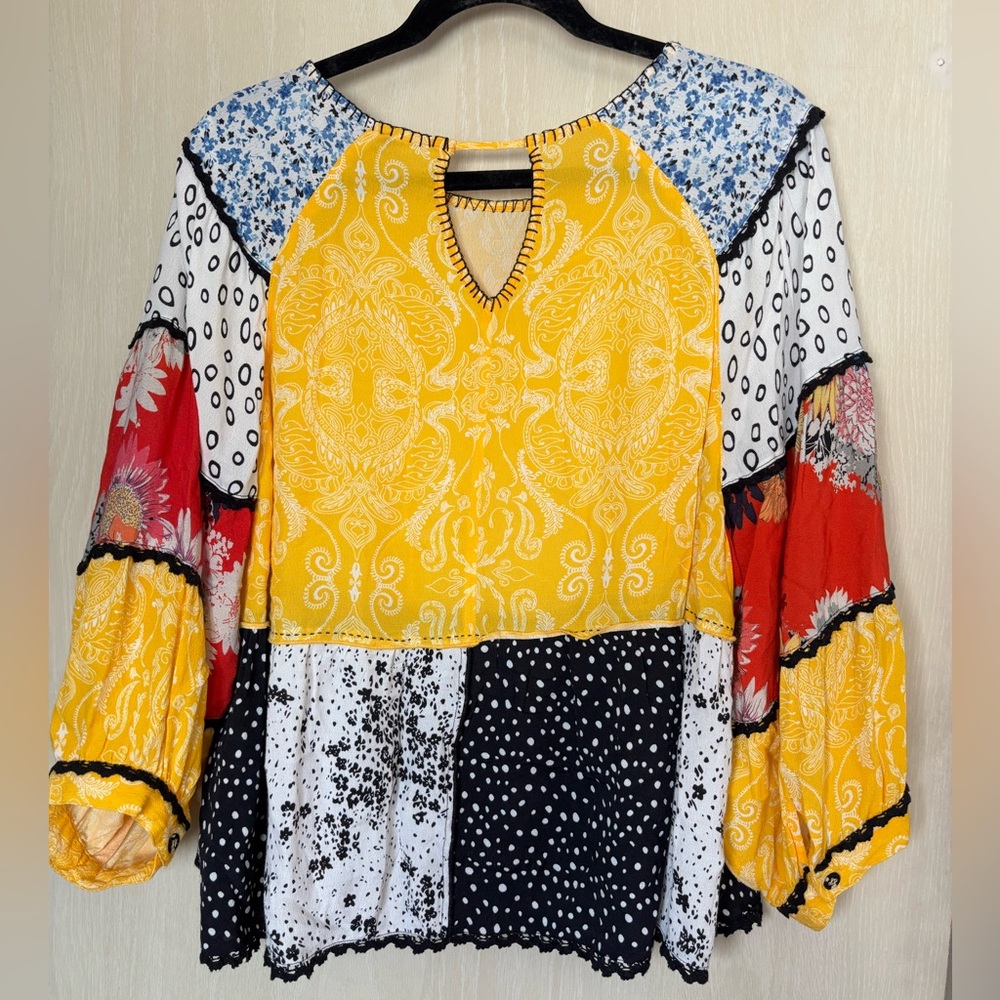John Mark Patchwork Peasant Blouse * Yellow, Red,… - image 3